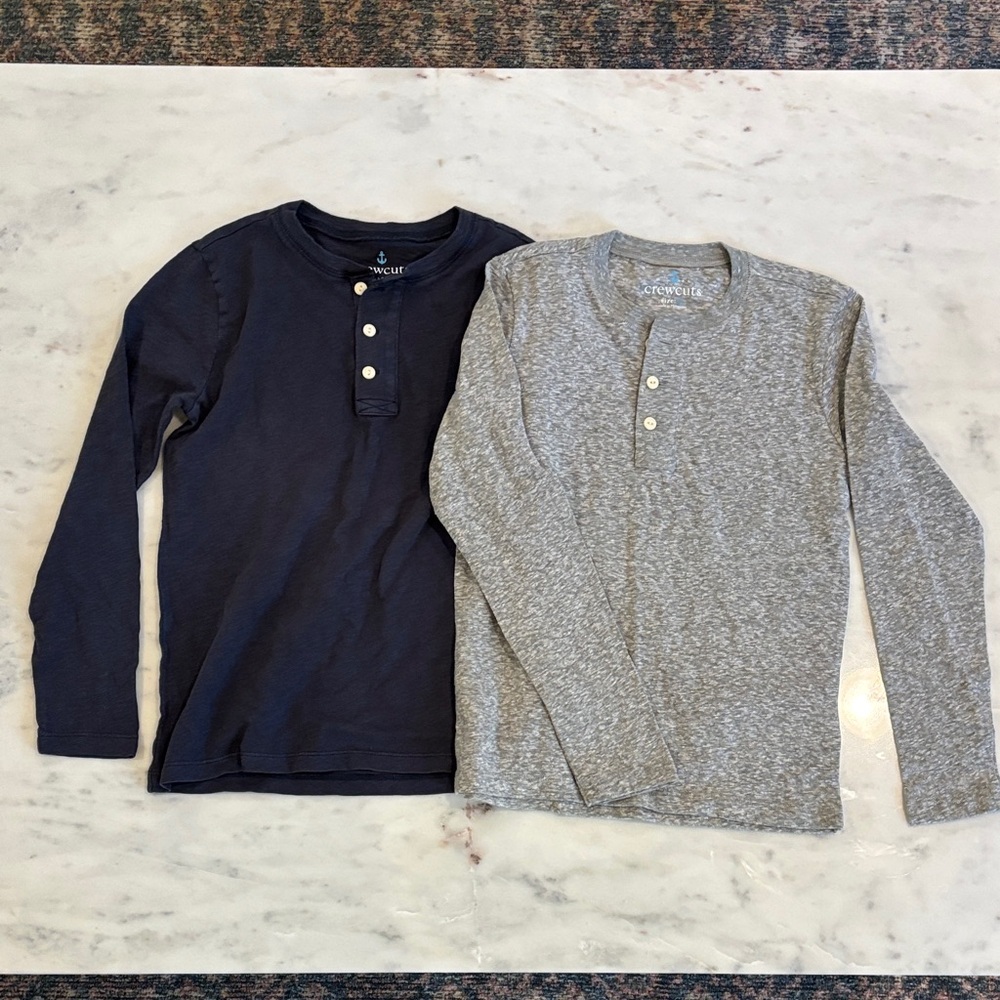 Crewcuts (J Crew Kids) - Navy and Gray Long-Sleeve Henley Tees Bundle (2 shirts)